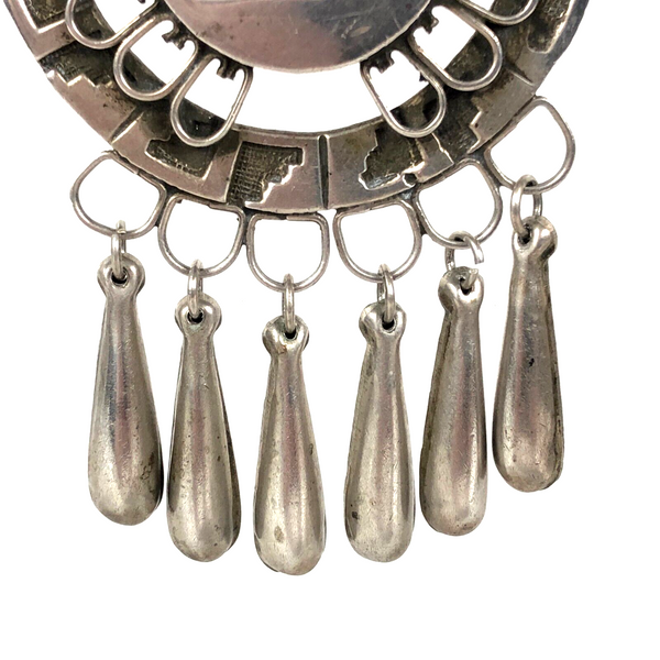 Mexican Vintage Sterling Silver 925 Dangle Brooch Pin w Enamel 3.25" Estate Find