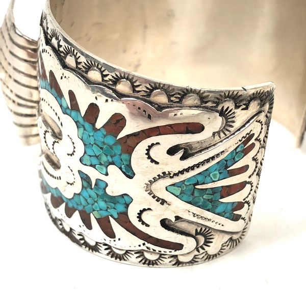 Peyote Bird Navajo Watch Band Tom Ahasteen Sterling Silver Crushed Turquoise