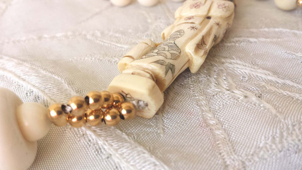 Estate Jewelry 14k Yellow Gold Necklace 31.5" Vintage Geisha Netsuke Bead