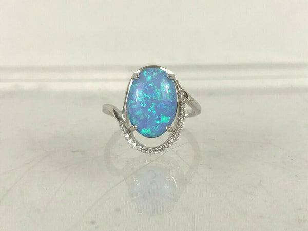 NEW Gilson Opal Sterling Silver 925 CZ Statement Ring Sz 8