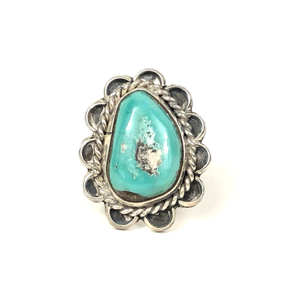 Navajo Sterling Silver Turquoise Nugget Ring Sz 5.5 Southwestern Estate Find