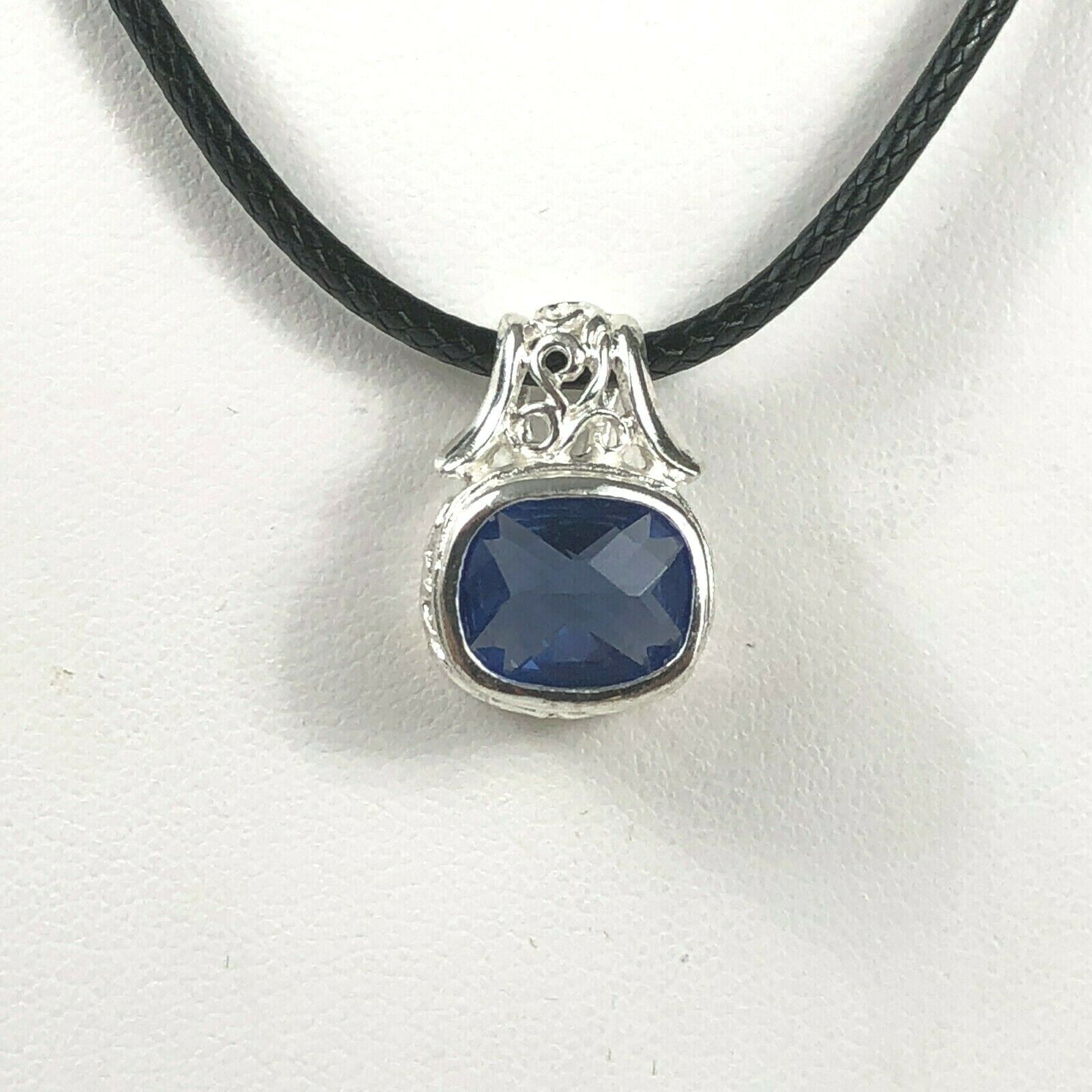 NEW Sterling Silver 925 Adjustable Fancy Pendant with Simulated Blue Gemstone