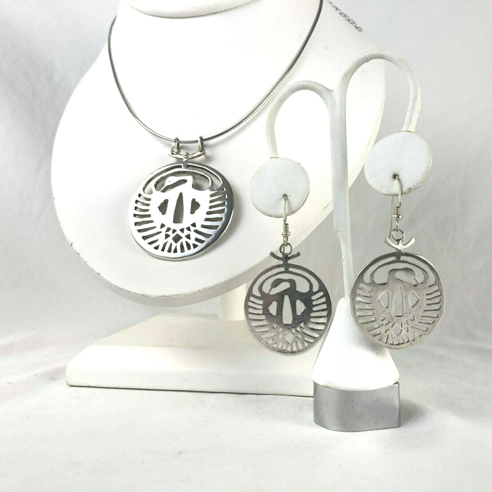Sword Tsuba Custom Sterling Silver Crane Mon Family Crest Necklace Earring Set