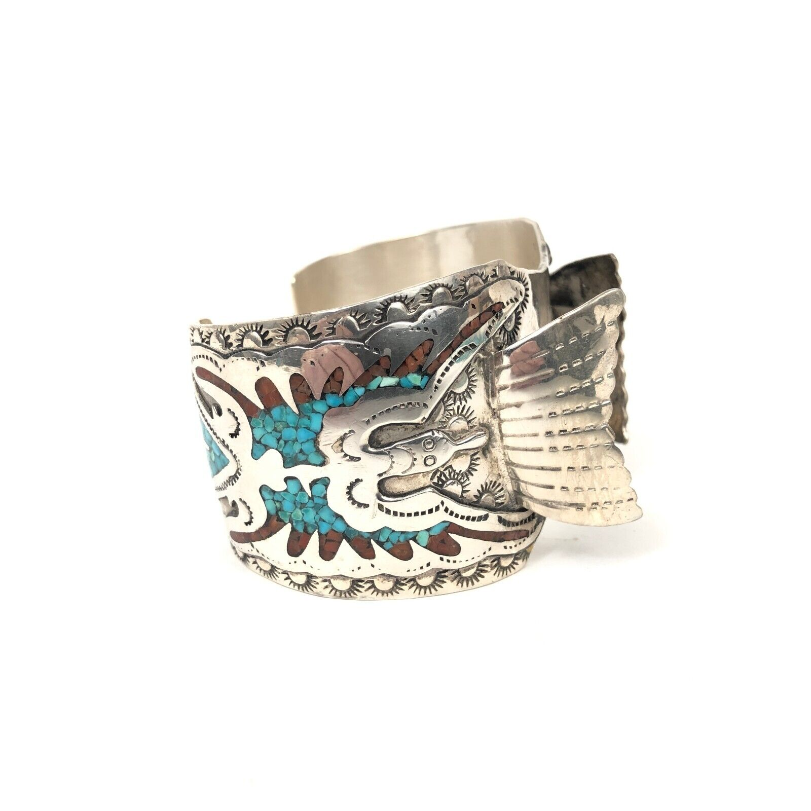 Peyote Bird Navajo Watch Band Tom Ahasteen Sterling Silver Crushed Turquoise