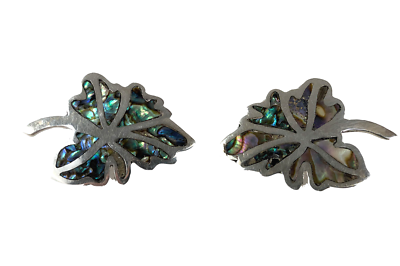 Taxco Mexico Abalone Leaf Screw Back Earrings Sterling Silver