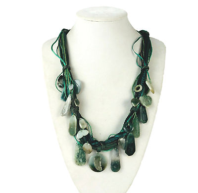 Jade Statement Necklace Multi Satin Cord w 24 Unique Carvings