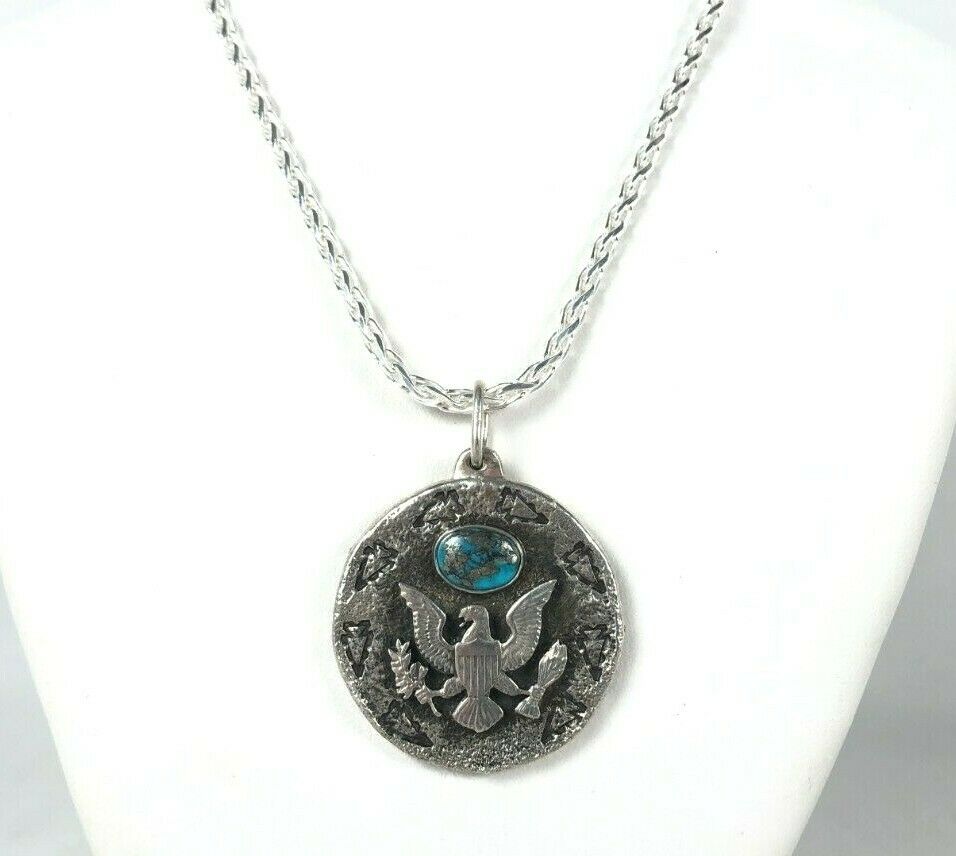 Navajo Morenci Turquoise Protect Liberty Sterling Necklace Nathan Lefthand