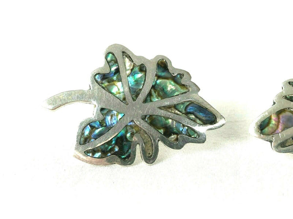 Taxco Mexico Abalone Leaf Screw Back Earrings Sterling Silver