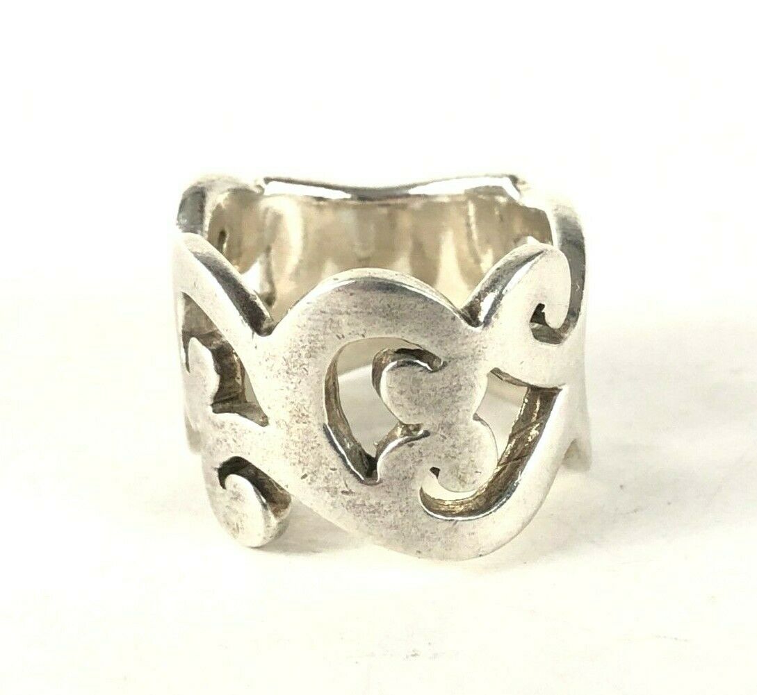 Cutout Swirls Wide Sterling Silver Band Ring Sz 5.75 Fine Jewelry Estate Find