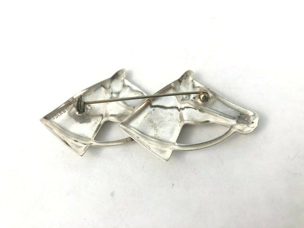 Mexican Horse Head Equestrian Sterling Silver Brooch Pin Estate Find 2.75"