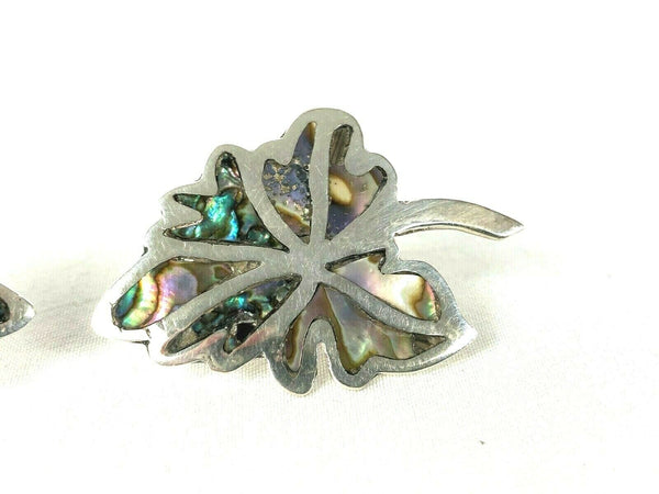 Taxco Mexico Abalone Leaf Screw Back Earrings Sterling Silver 