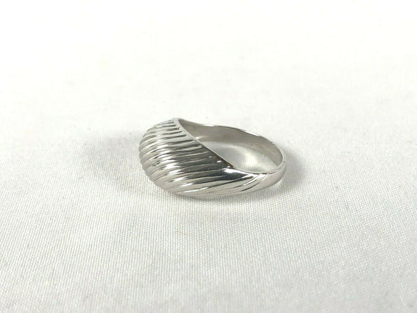 Beau Domed Ribbed Raised Sterling Silver 925 Ring Sz 5 Estate Find