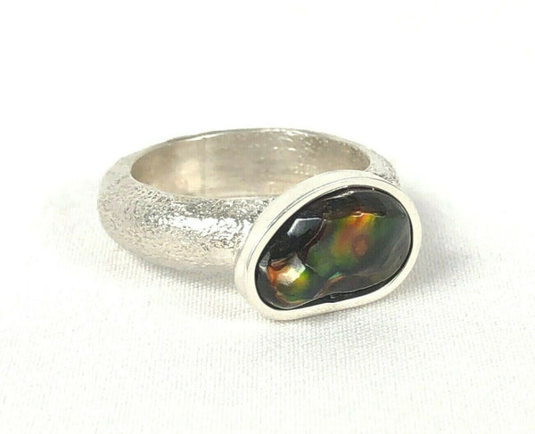 Navajo Deer Creek Fire Agate Tufa Cast Sterling Silver Ring Sz 7 Nathan Lefthand