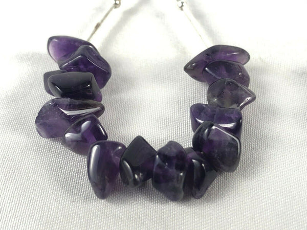 Sterling Silver 925 Amethyst Nugget Dangle Drop Earrings 2.75" Estate Find