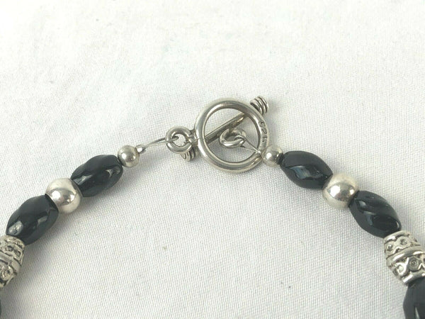 Sterling Silver 925 Glass Bead Link Bracelet Toggle Clasp 