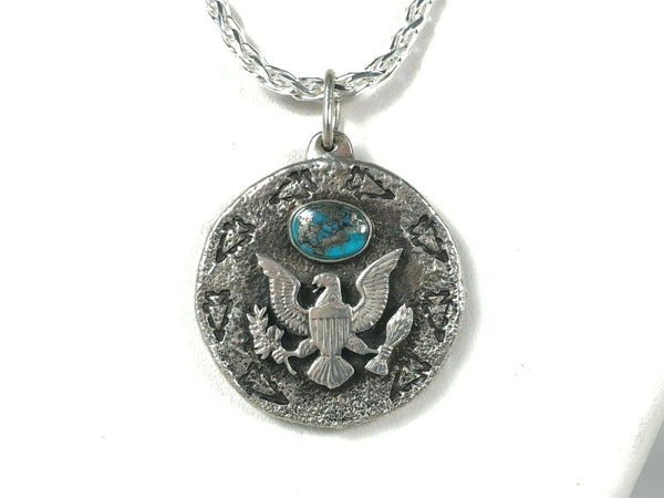 Navajo Morenci Turquoise Protect Liberty Sterling Necklace Nathan Lefthand