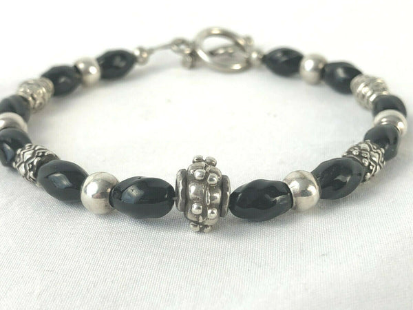 Sterling Silver 925 Glass Bead Link Bracelet Toggle Clasp