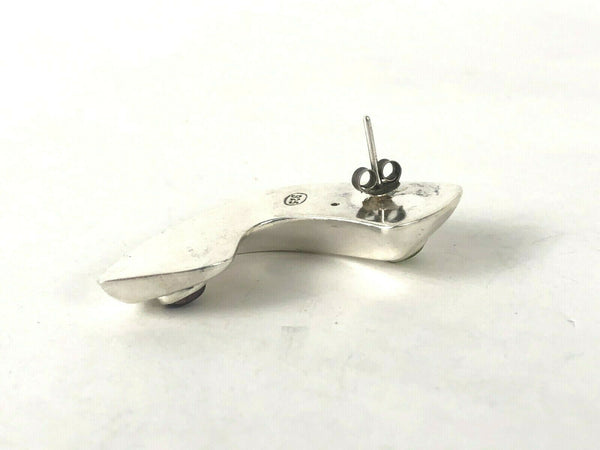 Puffed Amethyst Peridot Modernist Sterling Silver 925 Earrings Estate Find 2"