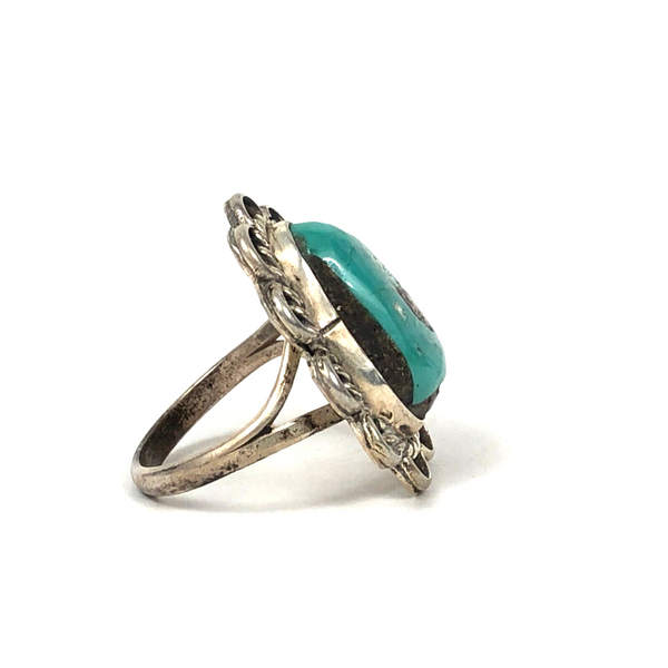 Navajo Sterling Silver Turquoise Nugget Ring Sz 5.5 Southwestern Estate Find