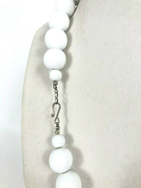 Vintage 80's Red White Blue Painted Star Wood Bead 25" Necklace VGC