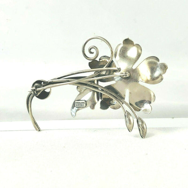 Carl-Art CA Arrow Sterling Silver 925 Blue Glass Stone Flower Pin