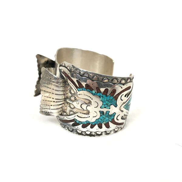 Peyote Bird Navajo Watch Band Tom Ahasteen Sterling Silver Crushed Turquoise
