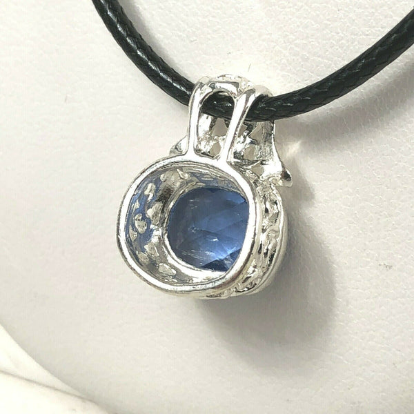 NEW Sterling Silver 925 Adjustable Fancy Pendant with Simulated Blue Gemstone