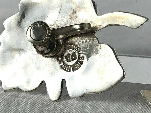 Taxco Mexico Abalone Leaf Screw Back Earrings Sterling Silver