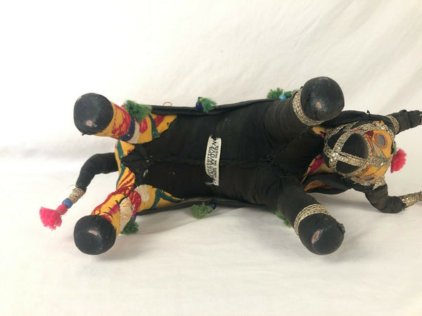 Vintage Large Nandi Brahma Bull Embroidered Fabric w Mirrors Made in India