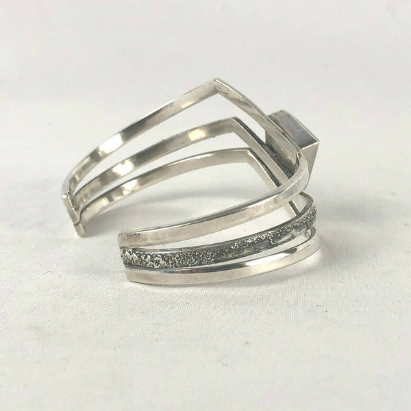 Modernist Style Onyx Sterling Silver 925 Artisan Cuff Bracelet