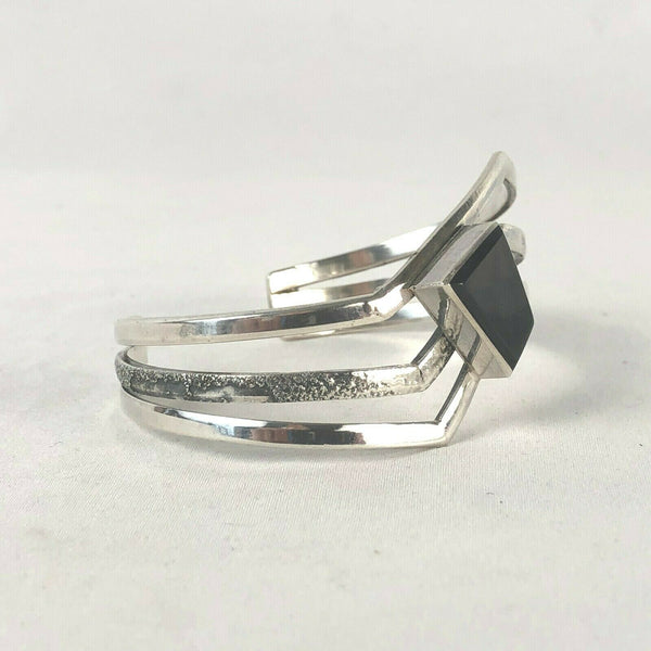 Modernist Style Onyx Sterling Silver 925 Artisan Cuff Bracelet