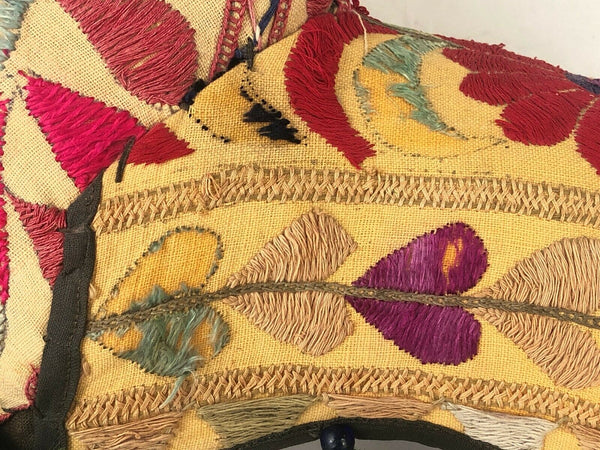 Vintage Large Nandi Brahma Bull Embroidered Fabric w Mirrors Made in India