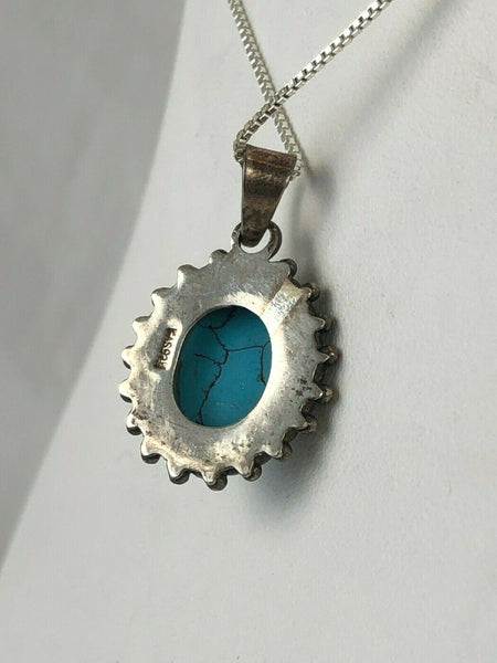 Southwestern Turquoise Sterling Necklace w Box Chain Estate Find 18"