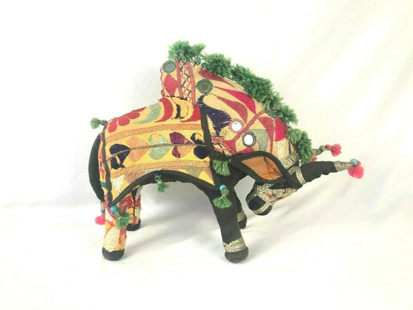 Vintage Large Nandi Brahma Bull Embroidered Fabric w Mirrors Made in India
