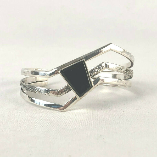 Modernist Style Onyx Sterling Silver 925 Artisan Cuff Bracelet
