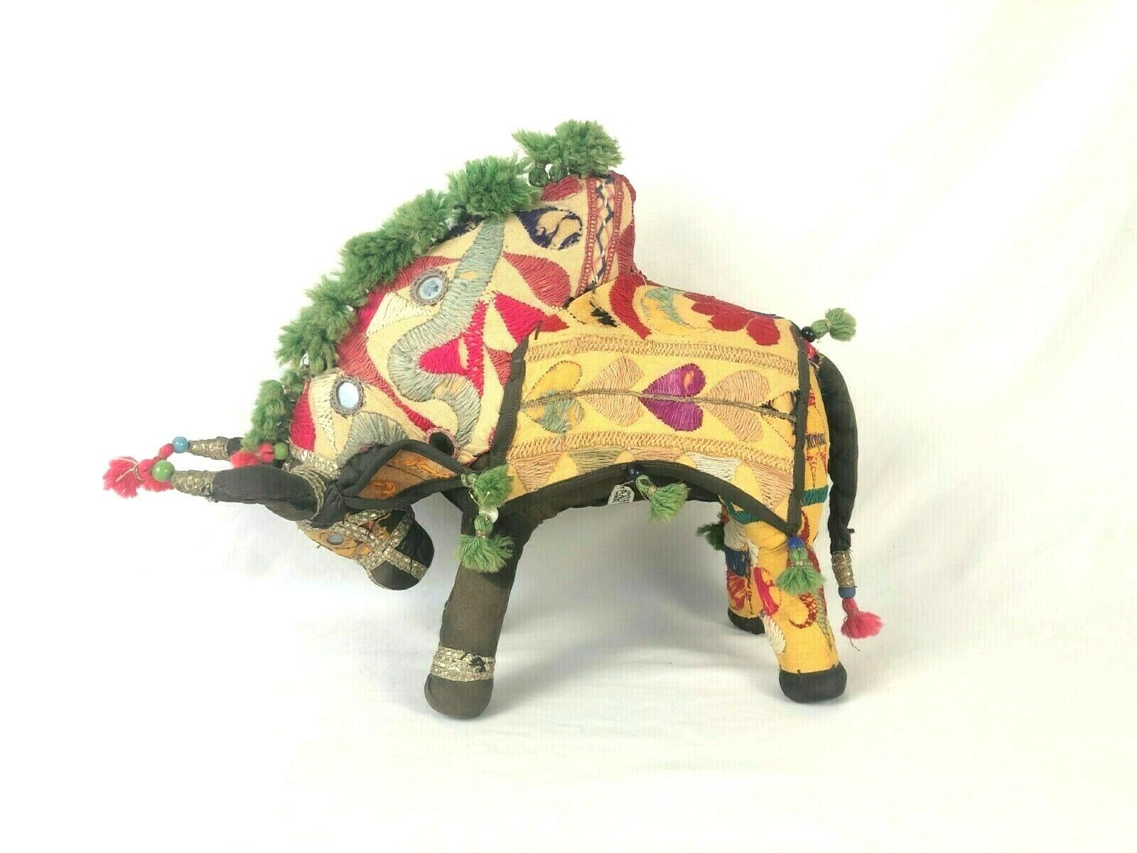 Vintage Large Nandi Brahma Bull Embroidered Fabric w Mirrors Made in India