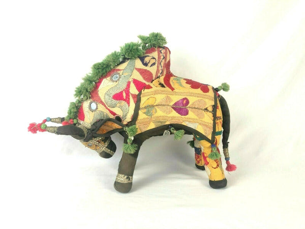 Vintage Large Nandi Brahma Bull Embroidered Fabric w Mirrors Made in India