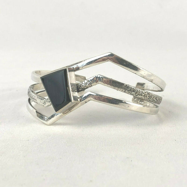 Modernist Style Onyx Sterling Silver 925 Artisan Cuff Bracelet