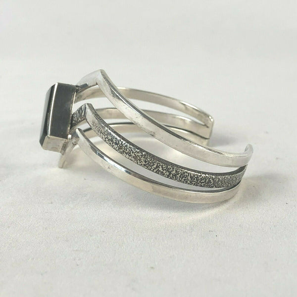 Modernist Style Onyx Sterling Silver 925 Artisan Cuff Bracelet