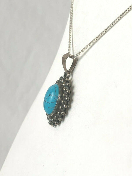 Southwestern Turquoise Sterling Necklace w Box Chain Estate Find 18"