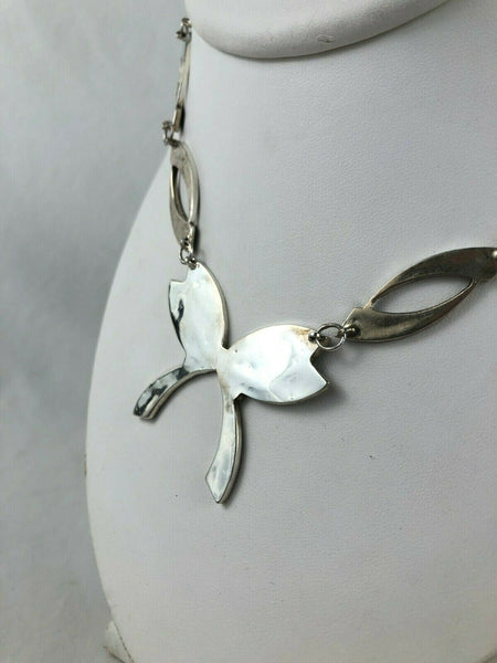 Mexican Inlaid Abalone Black Glass Ribbon Bow Tie Silver Choker