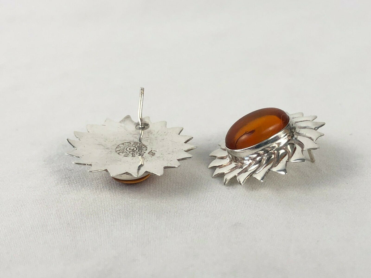 Buy Amber in Sterling Silver Small Sun Earrings