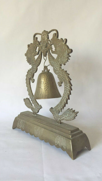 Vintage Engraved Chinese Dragon Brass Hanging Bell 10.5"