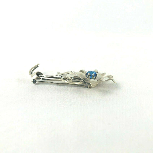 Carl-Art CA Arrow Sterling Silver 925 Blue Glass Stone Flower Pin