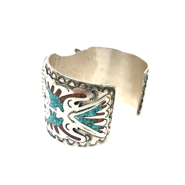 Peyote Bird Navajo Watch Band Tom Ahasteen Sterling Silver Crushed Turquoise