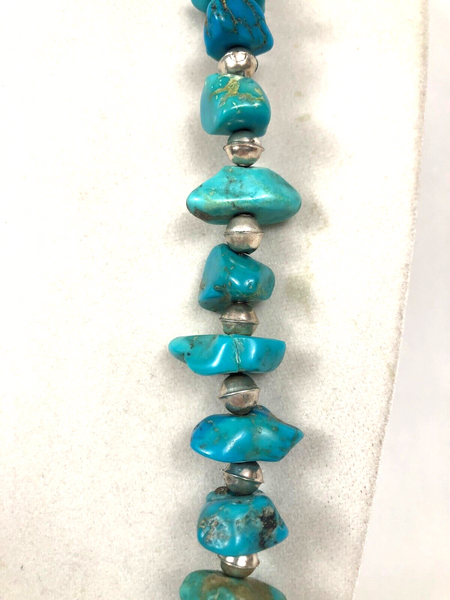 Navajo Pearl Bench Beads Natural Turquoise Nugget 29" Sterling Silver Necklace