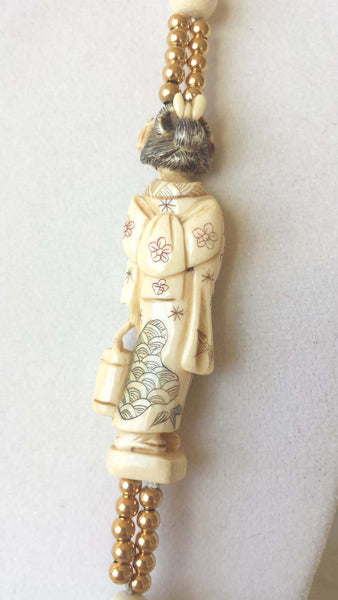 Estate Jewelry 14k Yellow Gold Necklace 31.5" Vintage Geisha Netsuke Bead
