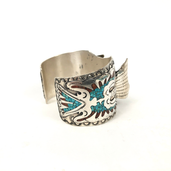 Peyote Bird Navajo Watch Band Tom Ahasteen Sterling Silver Crushed Turquoise