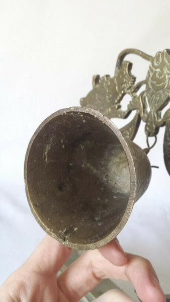 Vintage Engraved Chinese Dragon Brass Hanging Bell 10.5"