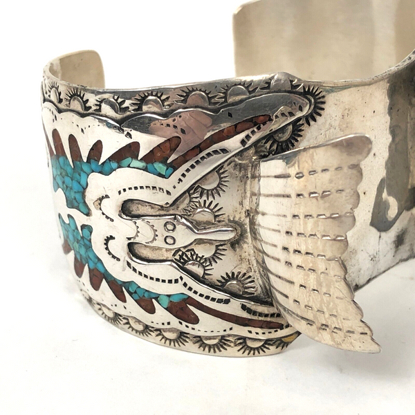 Peyote Bird Navajo Watch Band Tom Ahasteen Sterling Silver Crushed Turquoise